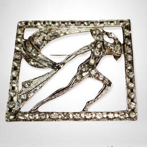 Vintage 1920s Silver Tone Art Deco Art Nouveau Rhinestone Brooch Pin EUC